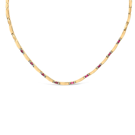 Collier à maillons alternés en or jaune 14 carats, rubis rouge et diamants de 0,375 carat total