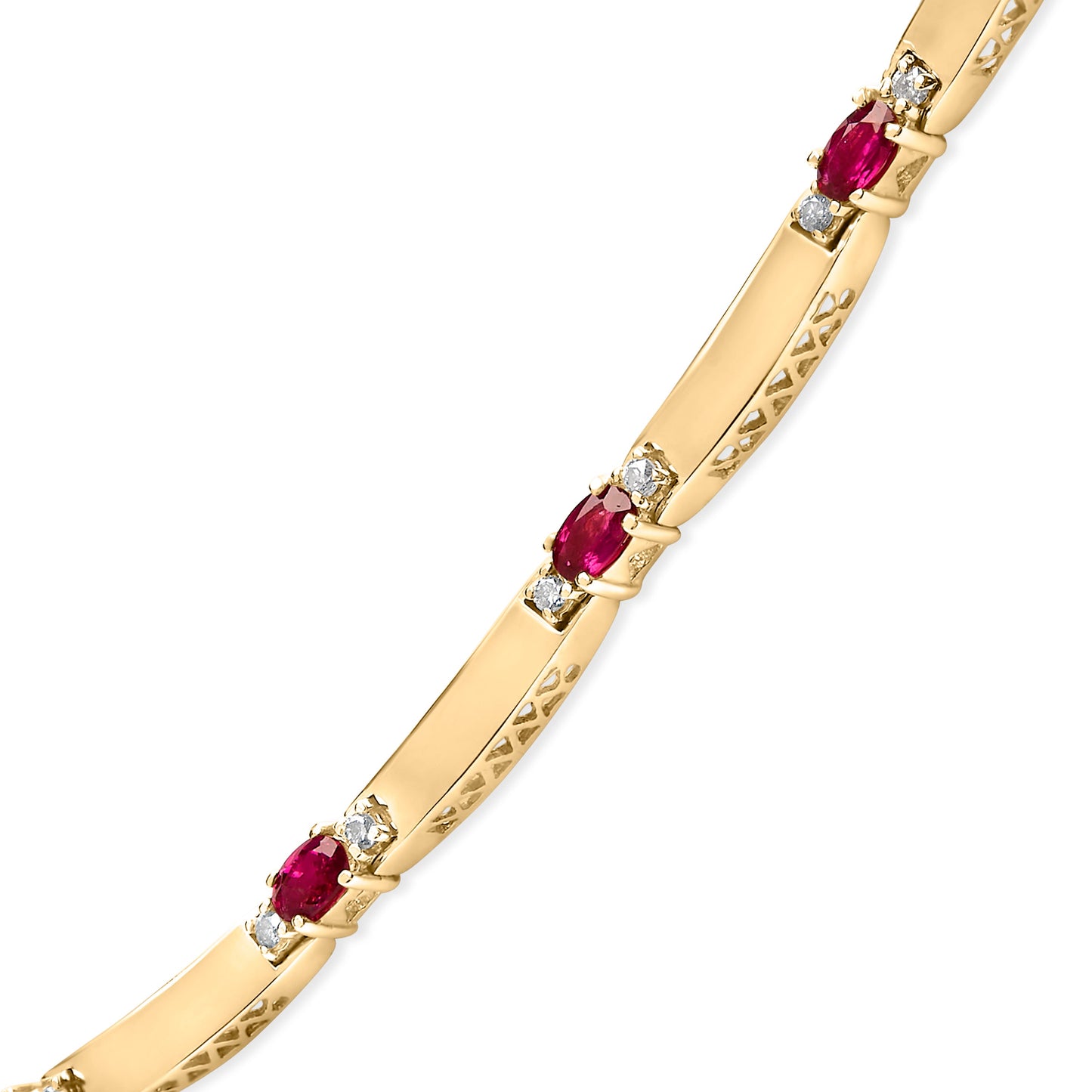 14K Yellow Gold Red Ruby and 3/8 Cttw Diamond Alternating Link Necklace