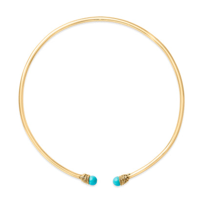 18K Yellow Gold Sculpted Collar Necklace with Turquoise Cabochon Ends
