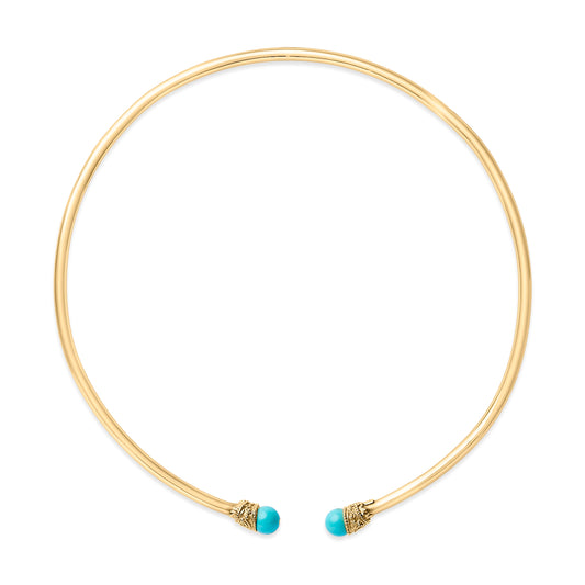 Collier plastron sculpté en or jaune 18 carats avec cabochons de turquoise aux extrémités