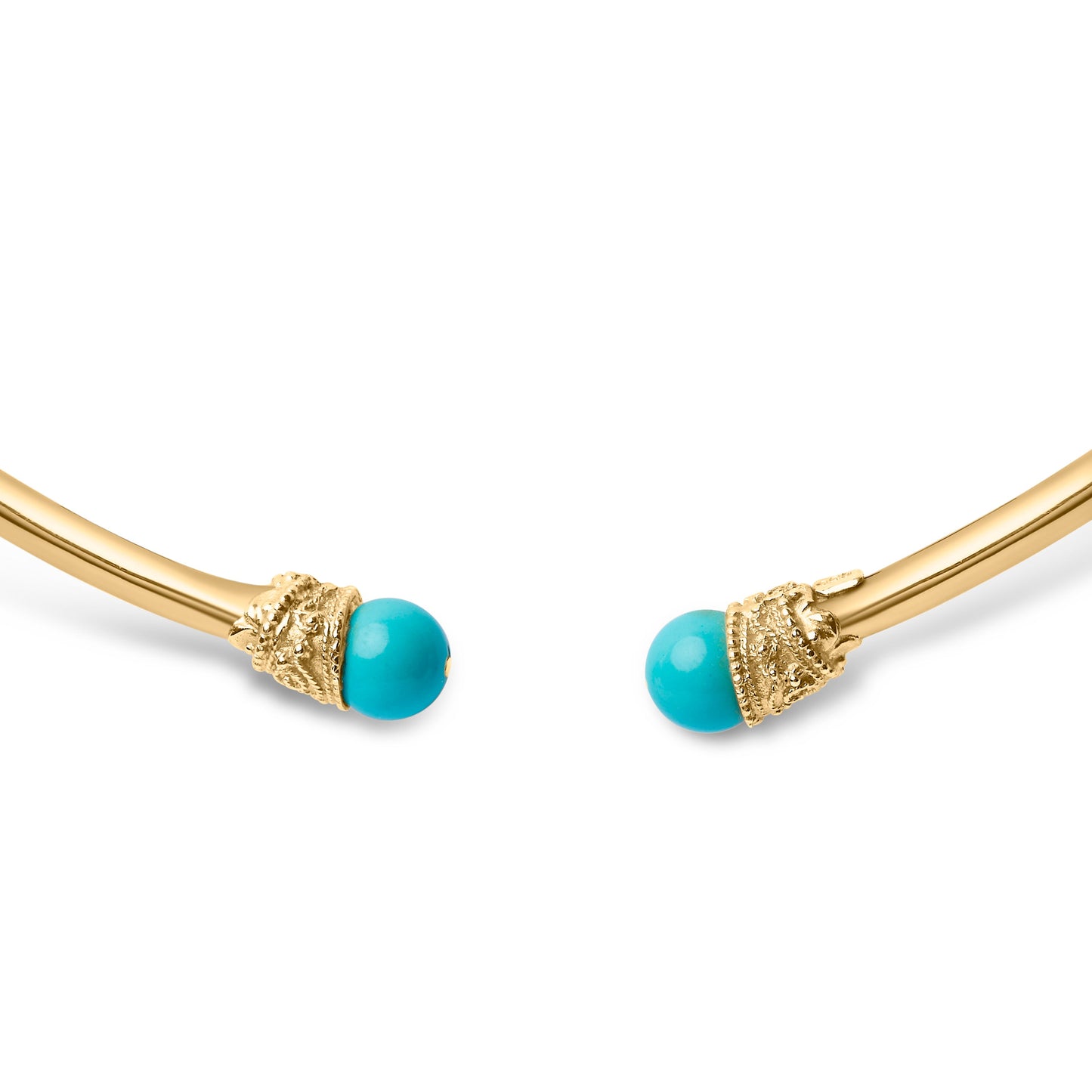 18K Yellow Gold Sculpted Collar Necklace with Turquoise Cabochon Ends