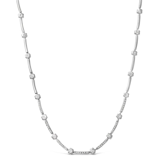 Collier en or blanc 14 carats, diamants 1,0 Cttw, motif fleur et barre alternés