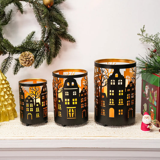 7" H Etched Metal Candle Holder Village Decorations