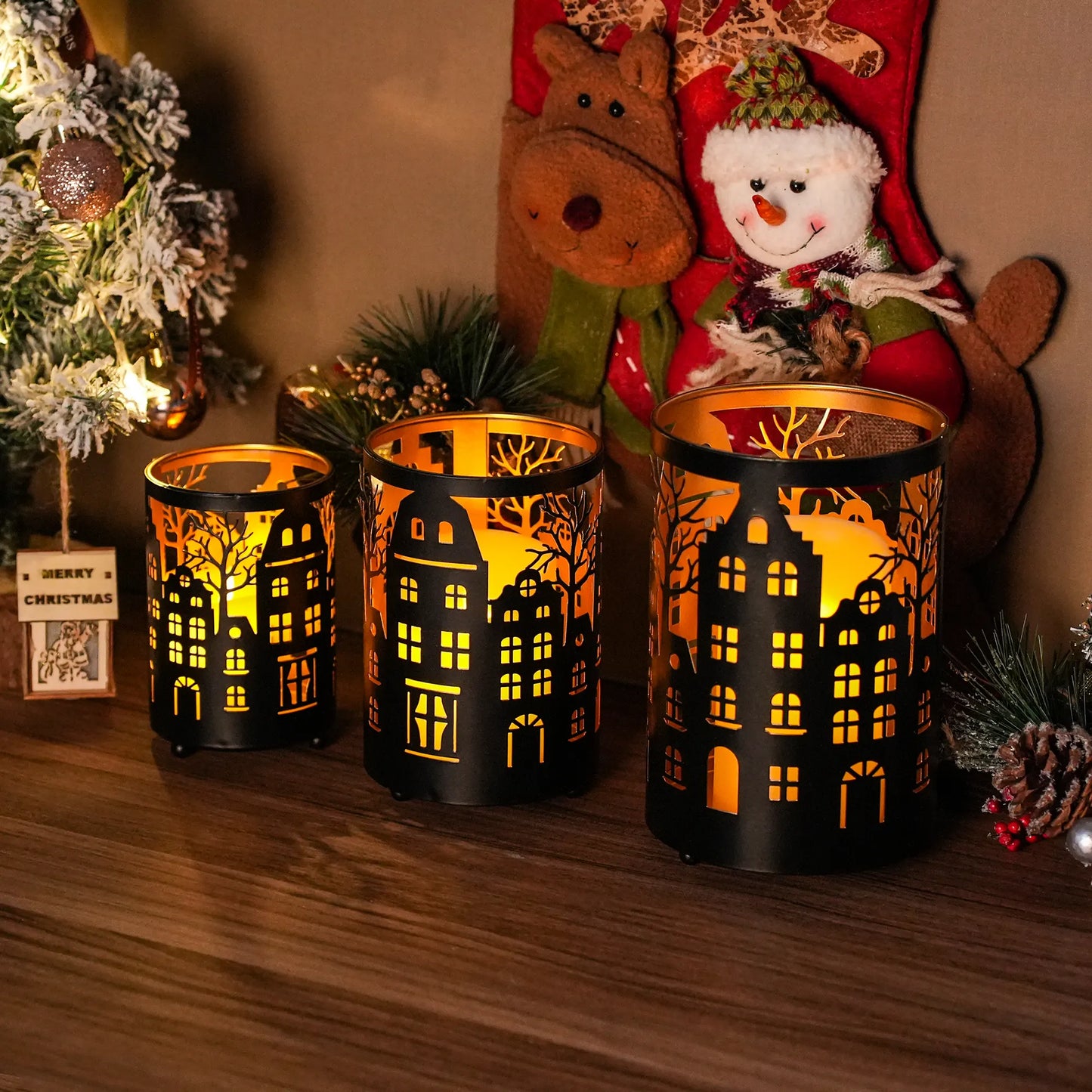 7" H Etched Metal Candle Holder Village Decorations