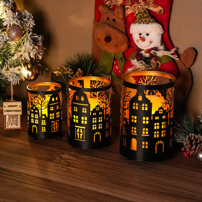 7" H Etched Metal Candle Holder Village Decorations