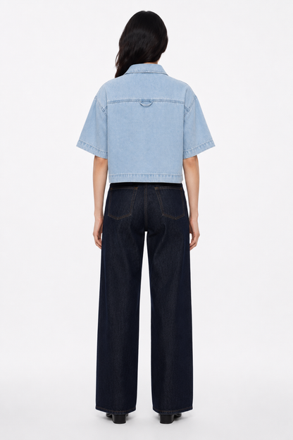Vintage Wash Boxy Cropped Lyocell Shirt for Women