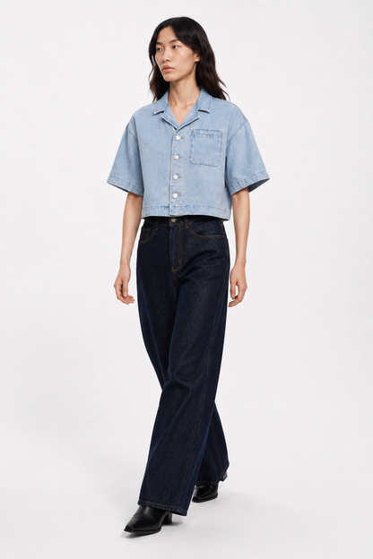 Vintage Wash Boxy Cropped Lyocell Shirt for Women
