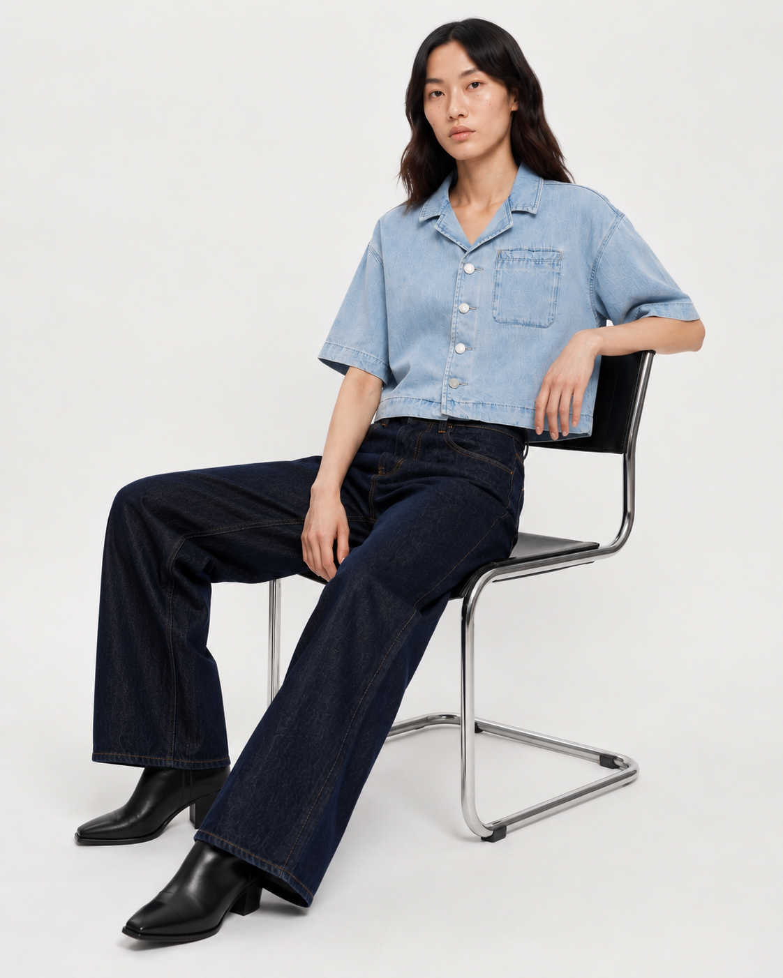 Vintage Wash Boxy Cropped Lyocell Shirt for Women