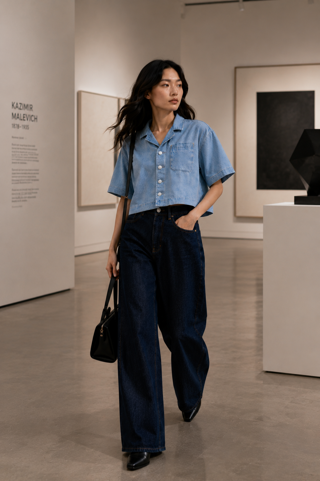 Vintage Wash Boxy Cropped Lyocell Shirt for Women
