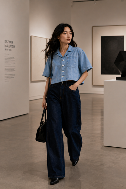 Vintage Wash Boxy Cropped Lyocell Shirt for Women