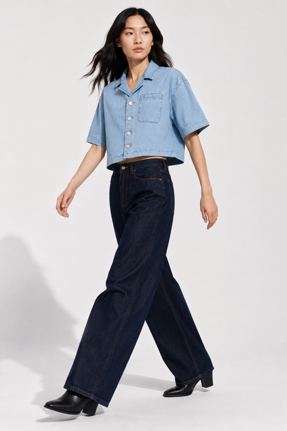 Vintage Wash Boxy Cropped Lyocell Shirt for Women