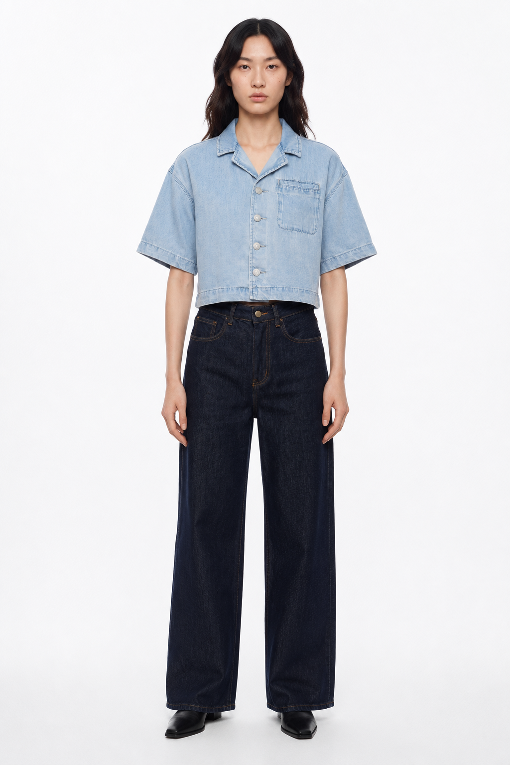 Vintage Wash Boxy Cropped Lyocell Shirt for Women