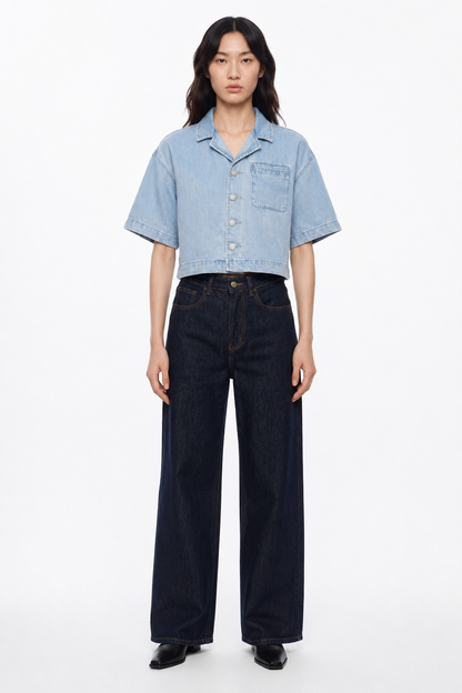 Vintage Wash Boxy Cropped Lyocell Shirt for Women