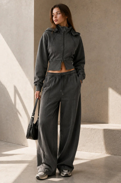 Vintage Washed Cropped Fleece Hoodie for Women