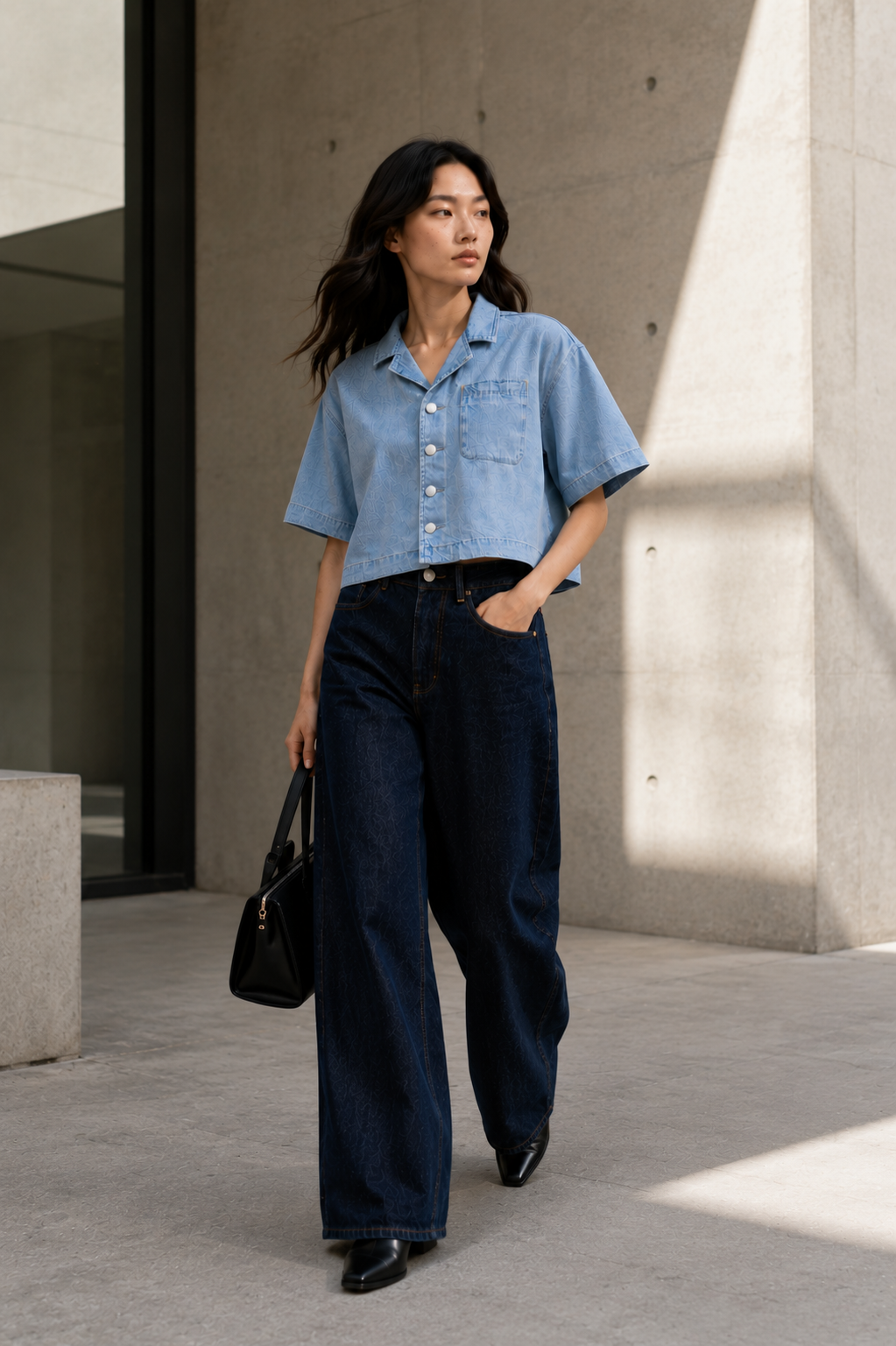 Vintage Wash Boxy Cropped Lyocell Shirt for Women