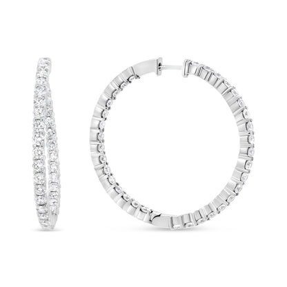 18K White Gold 3 5/8 Cttw Round Diamond Curved Inside-Outside Hoop Earrings (F-G Color, VS1-VS2 Clarity)