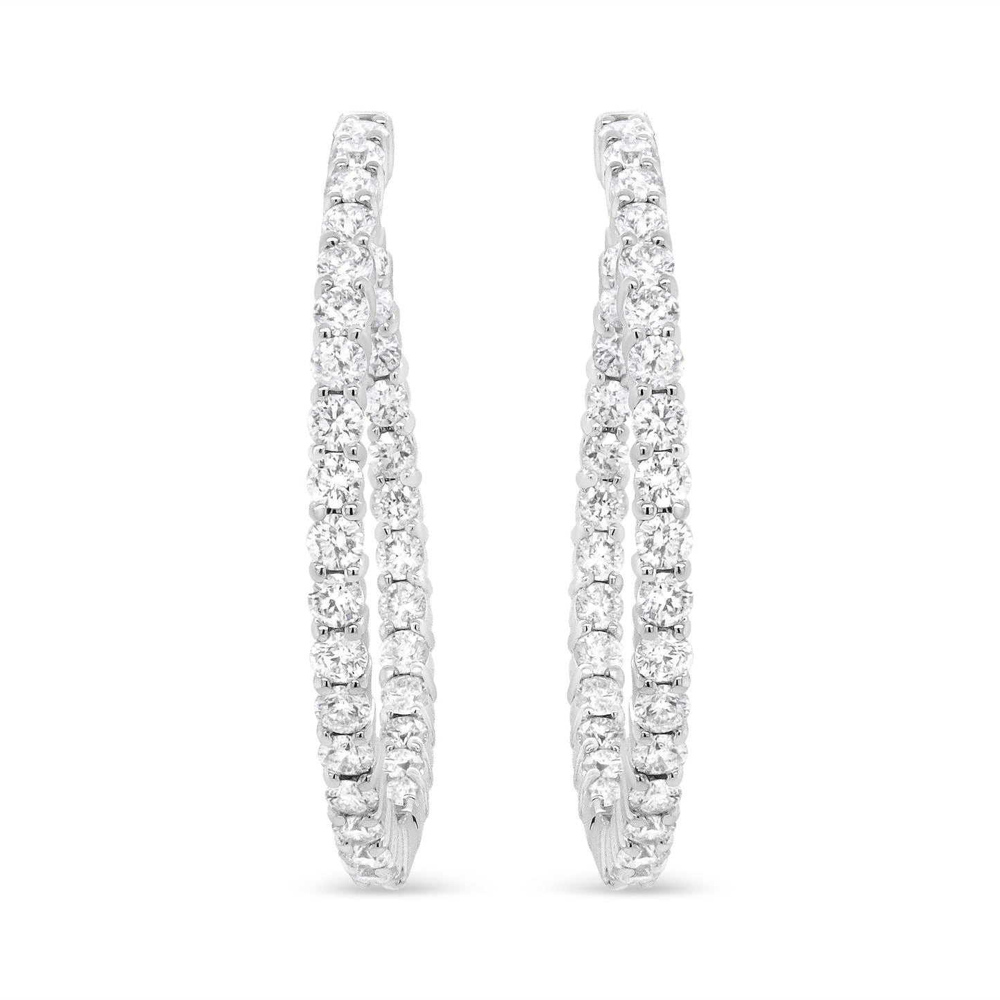 18K White Gold 3 5/8 Cttw Round Diamond Curved Inside-Outside Hoop Earrings (F-G Color, VS1-VS2 Clarity)