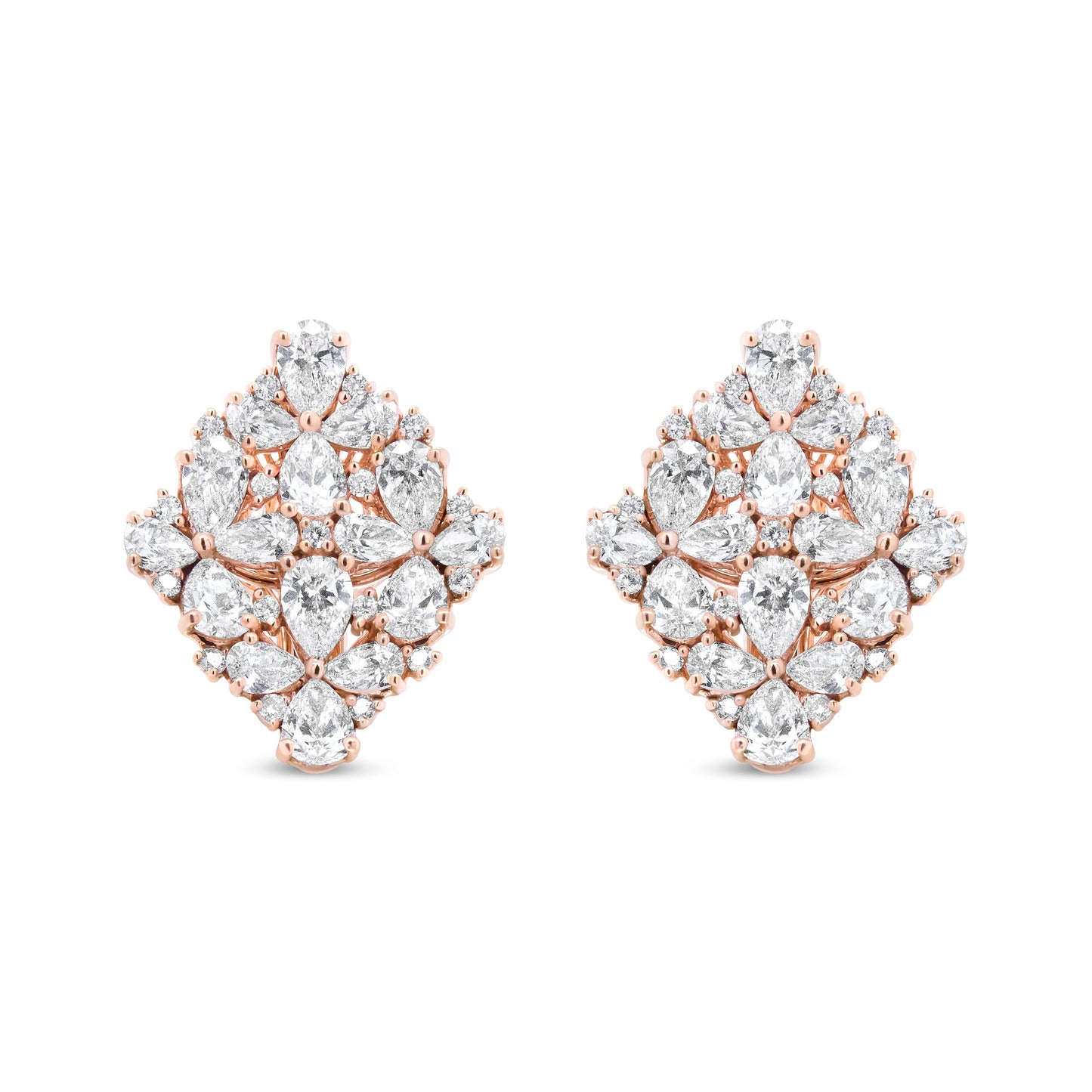 18K Rose Gold 8 1/3 Cttw Pear and Round Diamond Floral Cluster Omega Earrings (F-G Color, VS1-VS2 Clarity)
