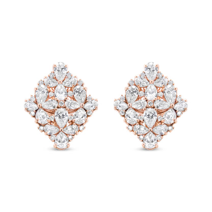 18K Rose Gold 8 1/3 Cttw Pear and Round Diamond Floral Cluster Omega Earrings (F-G Color, VS1-VS2 Clarity)