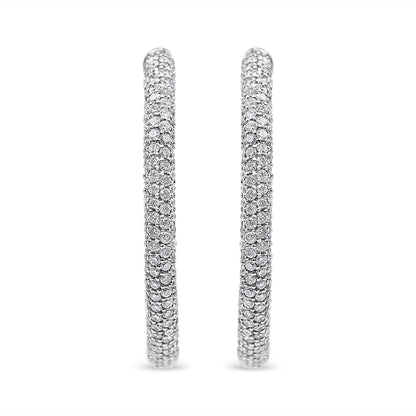 18K White Gold 2 1/3 Cttw Pave Set Diamond Semi Eternity Leverback Hoop Earrings (F-G Color, VS1-VS2 Clarity)