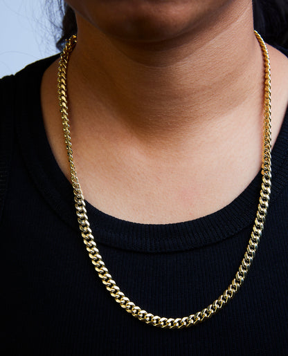 Semi-Solid 14K Yellow Gold 6.1mm Classic Miami Cuban Chain Necklace - 22 Inches