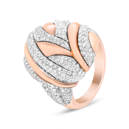 18K Rose and White Gold 1 7/8 Cttw Diamond and Gold Textured Dome Cocktail Ring (F-G Color, VS1-VS2 Clarity) - Size 6.5