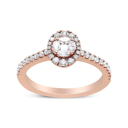18K Rose Gold 1/2 Cttw Composite Marquise Composite Diamond Oval Shaped Halo Engagement Ring (F-G Color, VS1-VS2 Clarity) - Ring Size 7