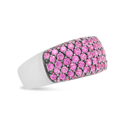 18K White Gold and Black Rhodium Multi Row Pink Sapphire Classic Band Ring - Ring Size 6.5
