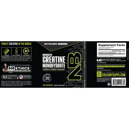 NutraBio Creatine Monohydrate - 150 Capsules