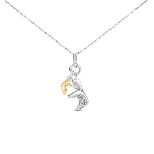 Collier en argent sterling plaqué or jaune 14 carats avec pendentif mère et enfant et accent de diamant