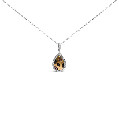 10K Yellow Gold Plated Sterling Silver Mixed Color Diamond Accent Pear Halo Pendant Necklace