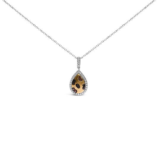 Collier pendentif poire halo en argent sterling plaqué or jaune 10 carats avec accent de diamants de couleurs mélangées
