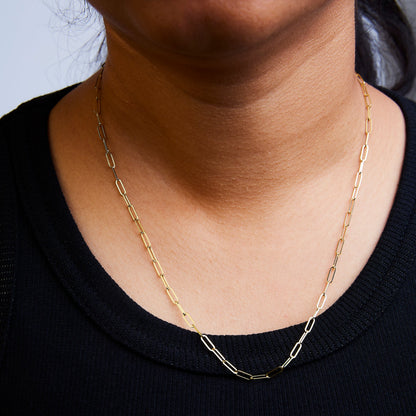 Solid 14K Yellow Gold 2.5mm Paperclip Chain Necklace Unisex 18" Inches