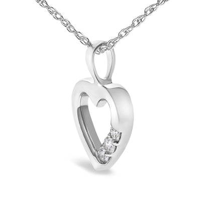 .925 Sterling Silver Lab Grown Diamond 1/4 Cttw Three Stone Heart Pendant Necklace - 18" Inches