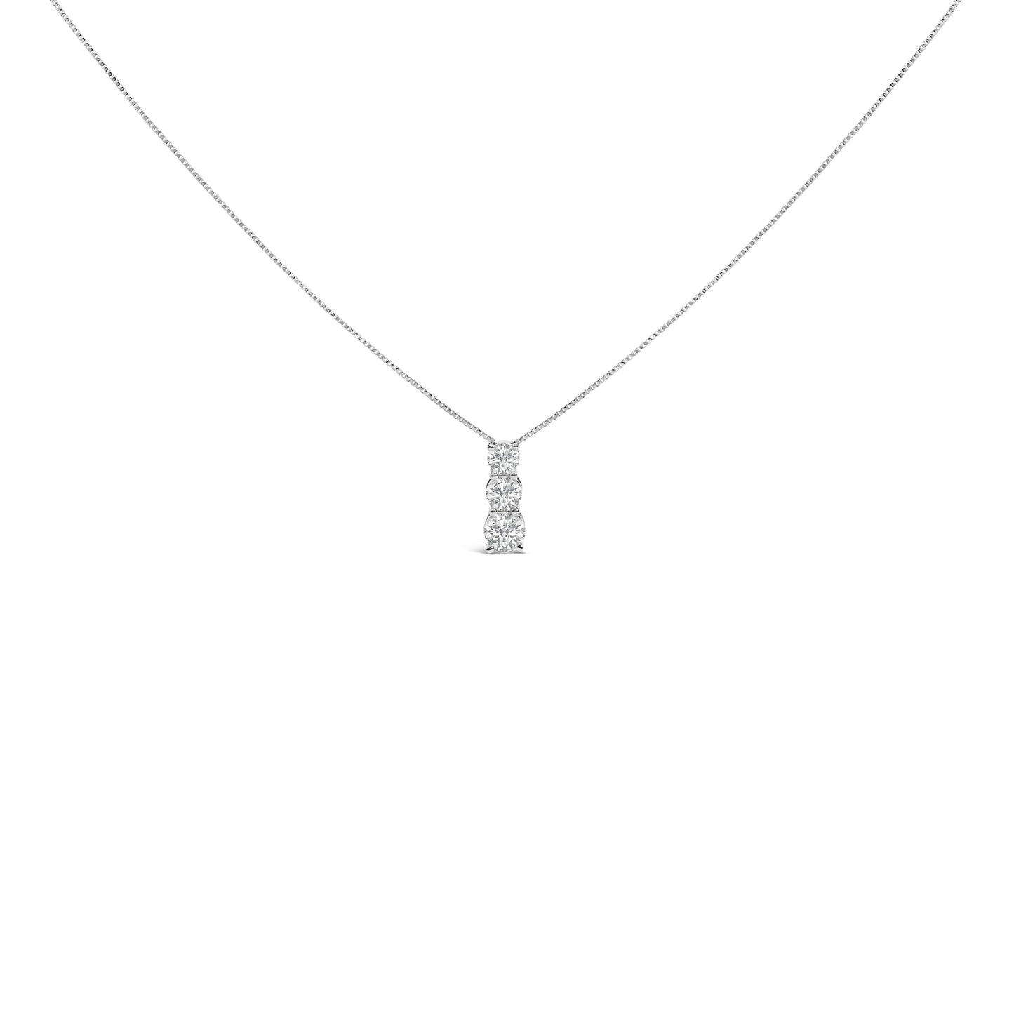 14K White Gold 1/2 Cttw Lab Grown Diamond Three Stone Pendant Necklace