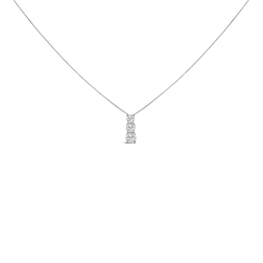 Collier Pendentif Or Blanc 14K Diamant de Synthèse 1/2 Ct. Total Trois Pierres