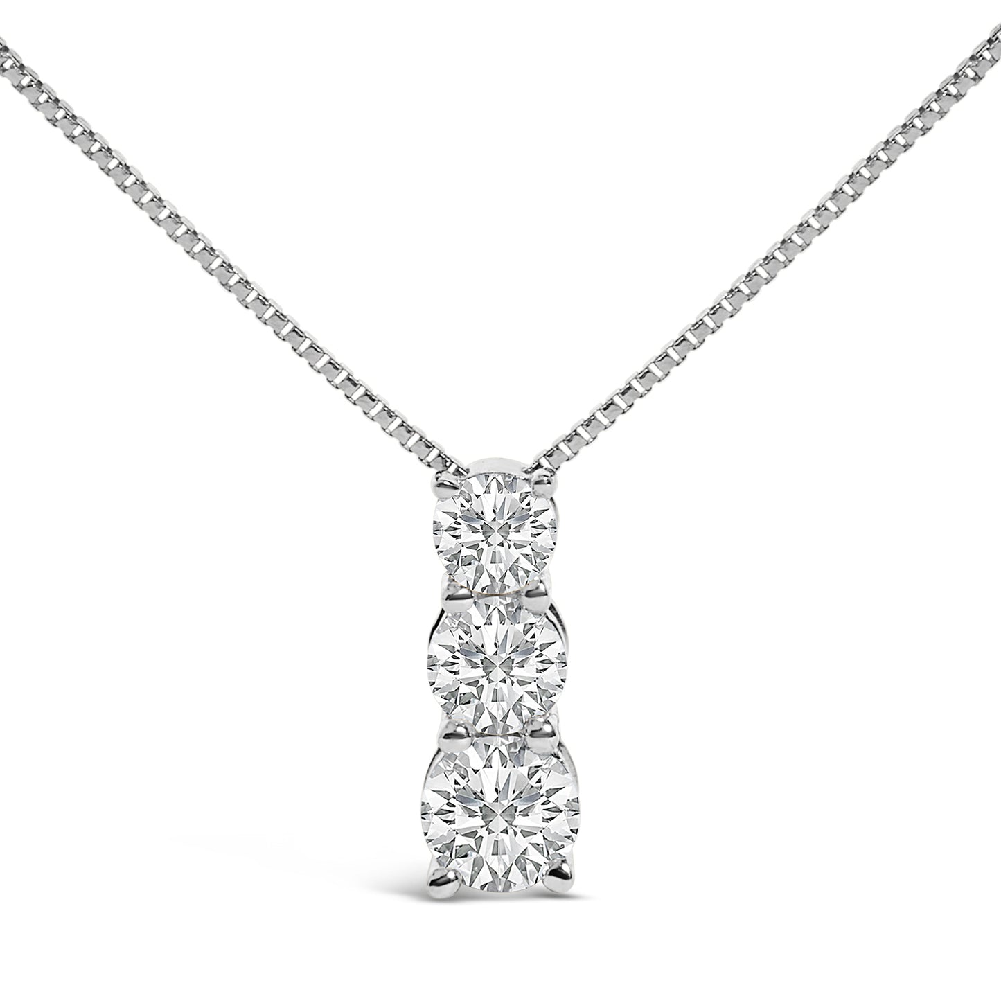 14K White Gold 1/2 Cttw Lab Grown Diamond Three Stone Pendant Necklace