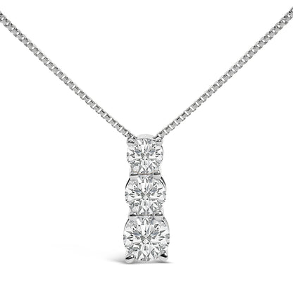 14K White Gold 1/2 Cttw Lab Grown Diamond Three Stone Pendant Necklace