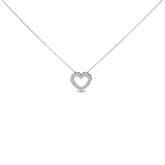 Collier avec pendentif cœur en or blanc 14 carats et diamant de synthèse de 0,5 carat