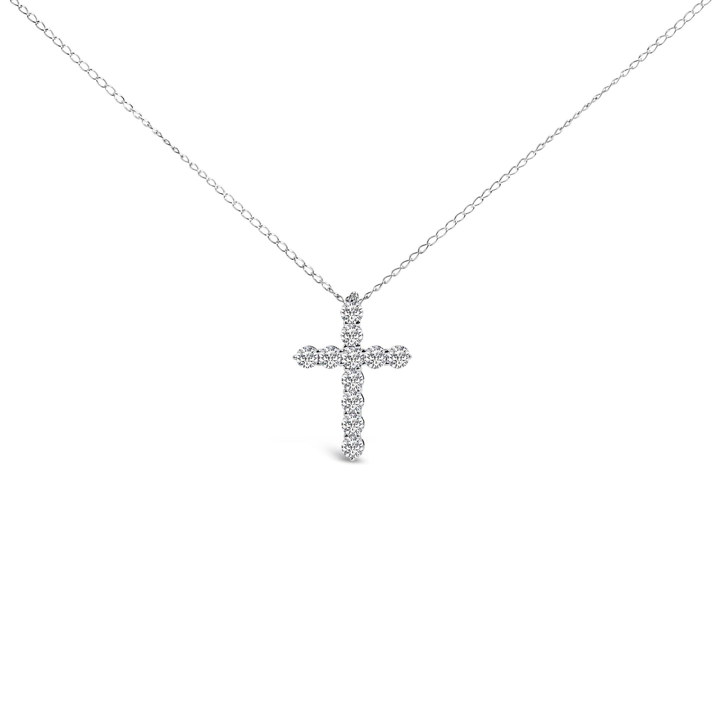 14K White Gold 1/2 Cttw Lab Grown Diamond 11 Stone Cross Pendant Necklace