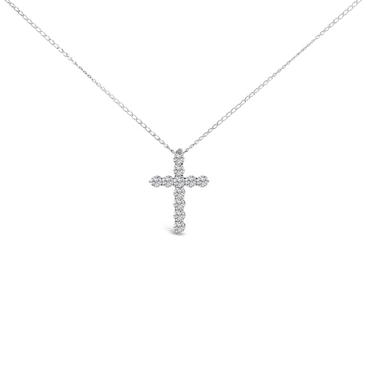 Pendentif croix 11 pierres en or blanc 14 carats avec diamants de laboratoire 0,5 ct