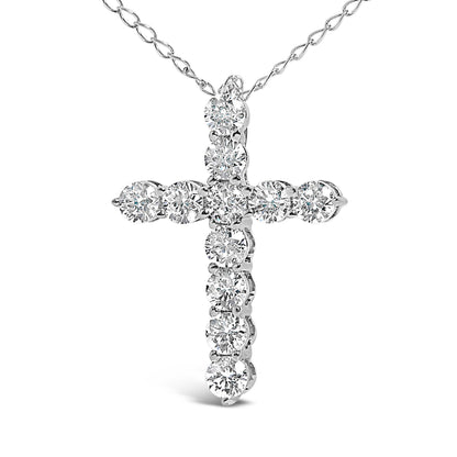 14K White Gold 1/2 Cttw Lab Grown Diamond 11 Stone Cross Pendant Necklace