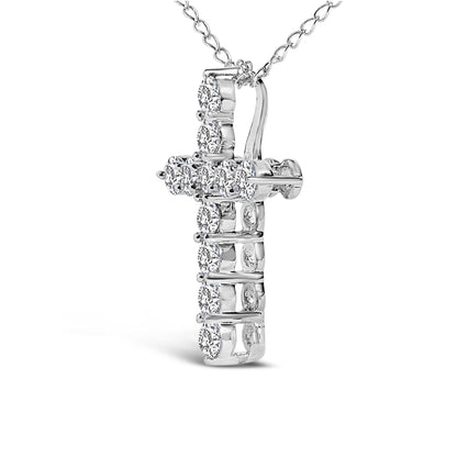 14K White Gold 1/2 Cttw Lab Grown Diamond 11 Stone Cross Pendant Necklace