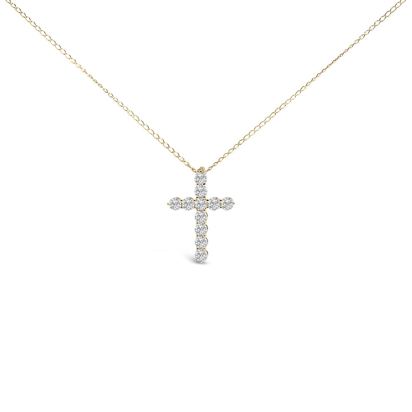 14K White Gold 1/2 Cttw Lab Grown Diamond 11 Stone Cross Pendant Necklace