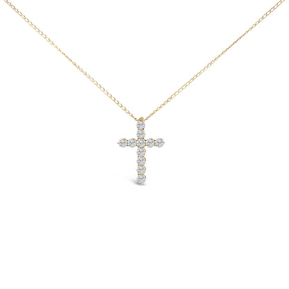 14K White Gold 1/2 Cttw Lab Grown Diamond 11 Stone Cross Pendant Necklace