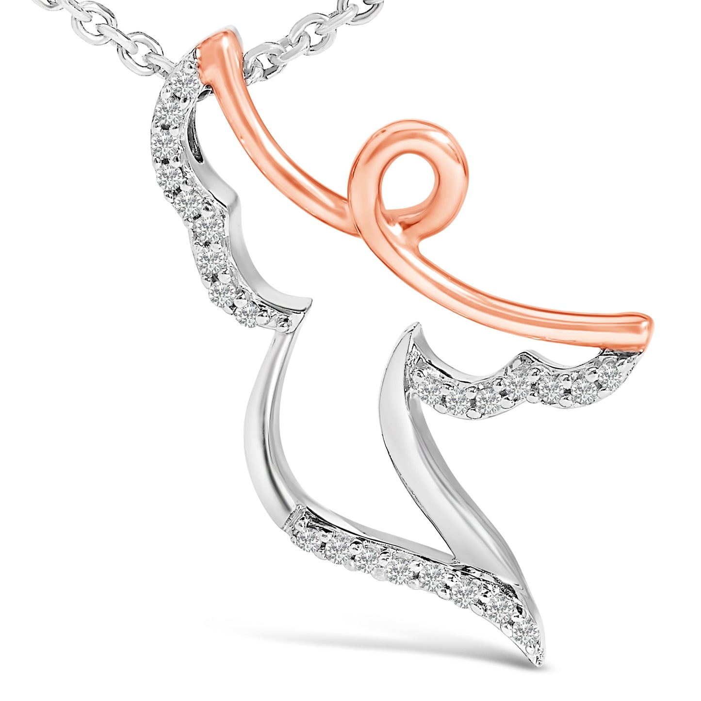 14K Rose Gold Plated Sterling Silver 1/10 Cttw Diamond Angel Pendant Necklace