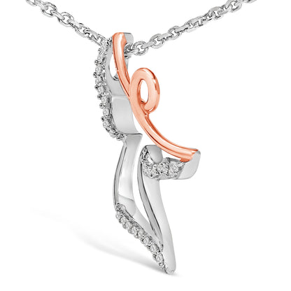14K Rose Gold Plated Sterling Silver 1/10 Cttw Diamond Angel Pendant Necklace