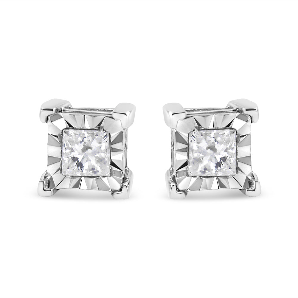 .925 Sterling Silver 1/2 Cttw Miracle Set Princess-cut Diamond Solitaire Stud Earrings (H-I Color, I1-I2 Clarity)