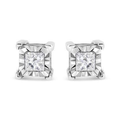 .925 Sterling Silver 1/2 Cttw Miracle Set Princess-cut Diamond Solitaire Stud Earrings (H-I Color, I1-I2 Clarity)