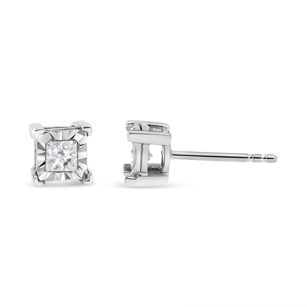 .925 Sterling Silver 1/2 Cttw Miracle Set Princess-cut Diamond Solitaire Stud Earrings (H-I Color, SI2-I1 Clarity)